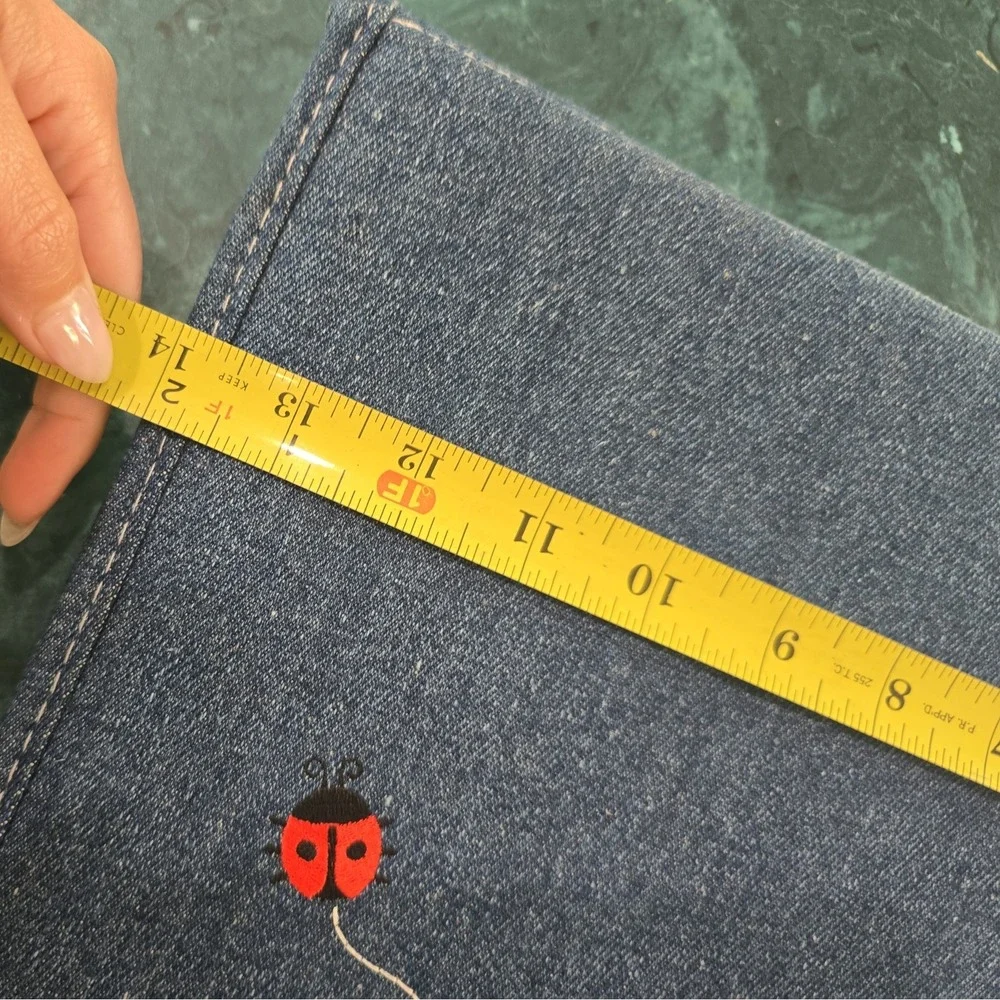 Vintage Y2k Denim, embroidered lady-bug 3-ring zipper binder. Charm zipper. VGUC